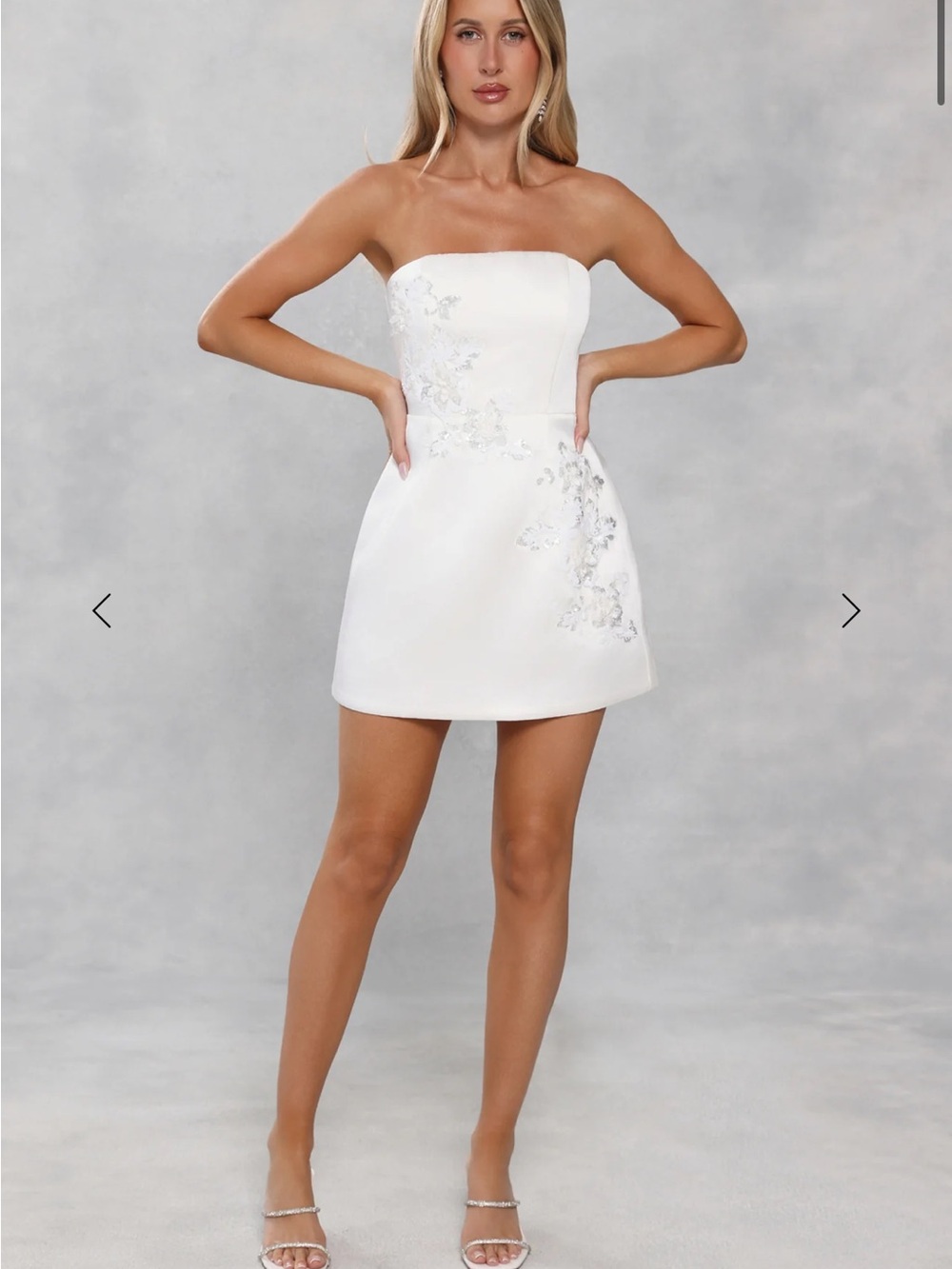 Strapless White Embroidered Mini Dress